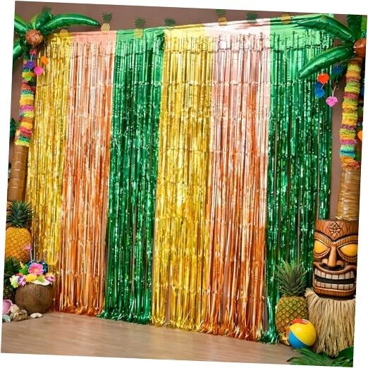 Luau Party Decorations – Tropical Streamers Backdrop Banner | Green Gold Rose