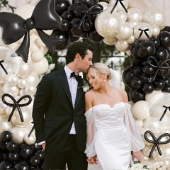 Black Bow Birthday Decorations,187Pcs Black and White Balloon Arch Kit with C…