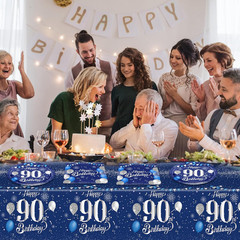 Blue 90th Birthday Decorations for Men Navy Blue Silver Happy 90th Birthday T…