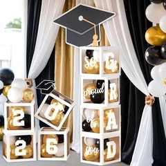 2026 Graduation Party Decorations, 4Pcs White Boxes with 30Pcs Black White Go…