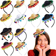 12-Pack Mini Sombrero Headband Hats for Cinco De Mayo Fiesta