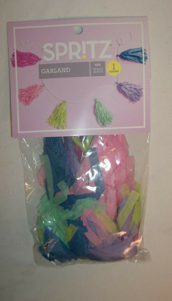 Spritz Garland 80″ Multi-Color Pink Blue Green Pom Pom Party Decorations NIP!