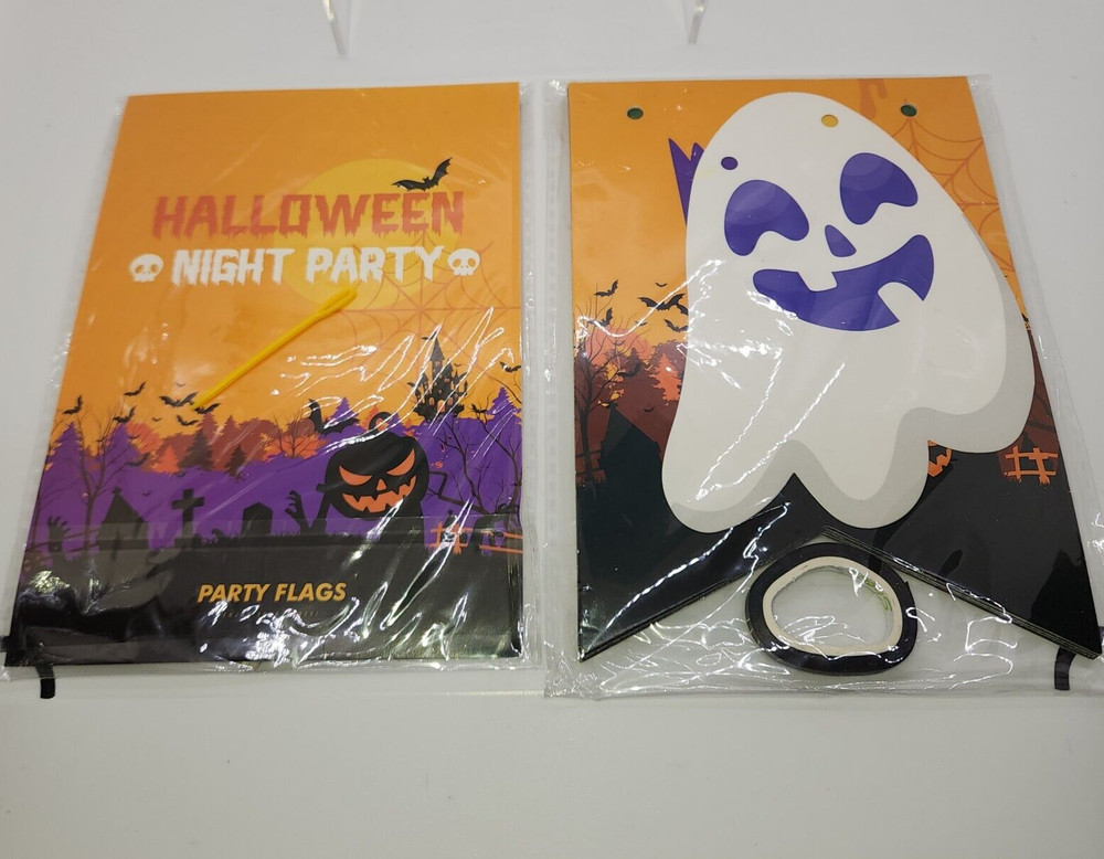 HAPPY HALLOWEEN Front Porch Banner Colorful Halloween Fishtail & Triangle Banner