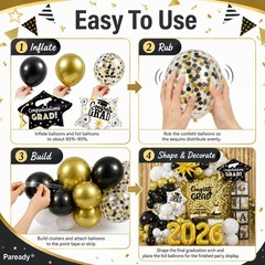Graduation Balloon Arch Kit 2026, 120Pcs Black and Gold Grad Balloon Arch, Bl…