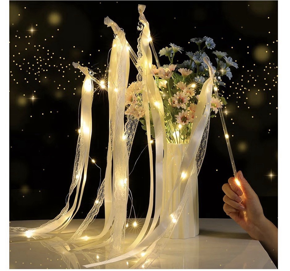 50 Pcs Wedding Wands Ribbon Streamers with 3 Flashing Modes Warm white