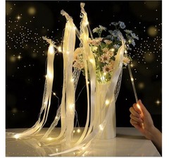 50 Pcs Wedding Wands Ribbon Streamers with 3 Flashing Modes Warm white