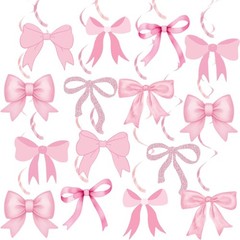 Pink Bow Hanging Swirls Decorations Coquette Birthday Girl Ceiling 20 PCS