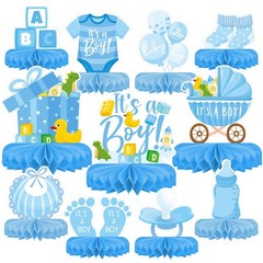 Boy Baby Shower Decorations Set – Kit with blue Honeycomb Centerpiece, Baby R…