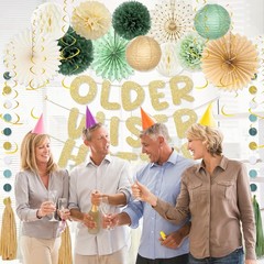 Party Decorations, Green Gold Glitter Older Wiser Hotter Banner Photo Backgro…