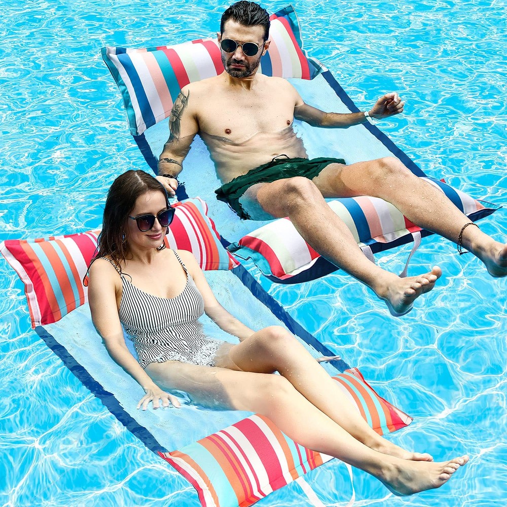 Pool Floats Adult with Fabric Headrest, 2-Pack Pool Float 4in1 (Saddle, Loung…