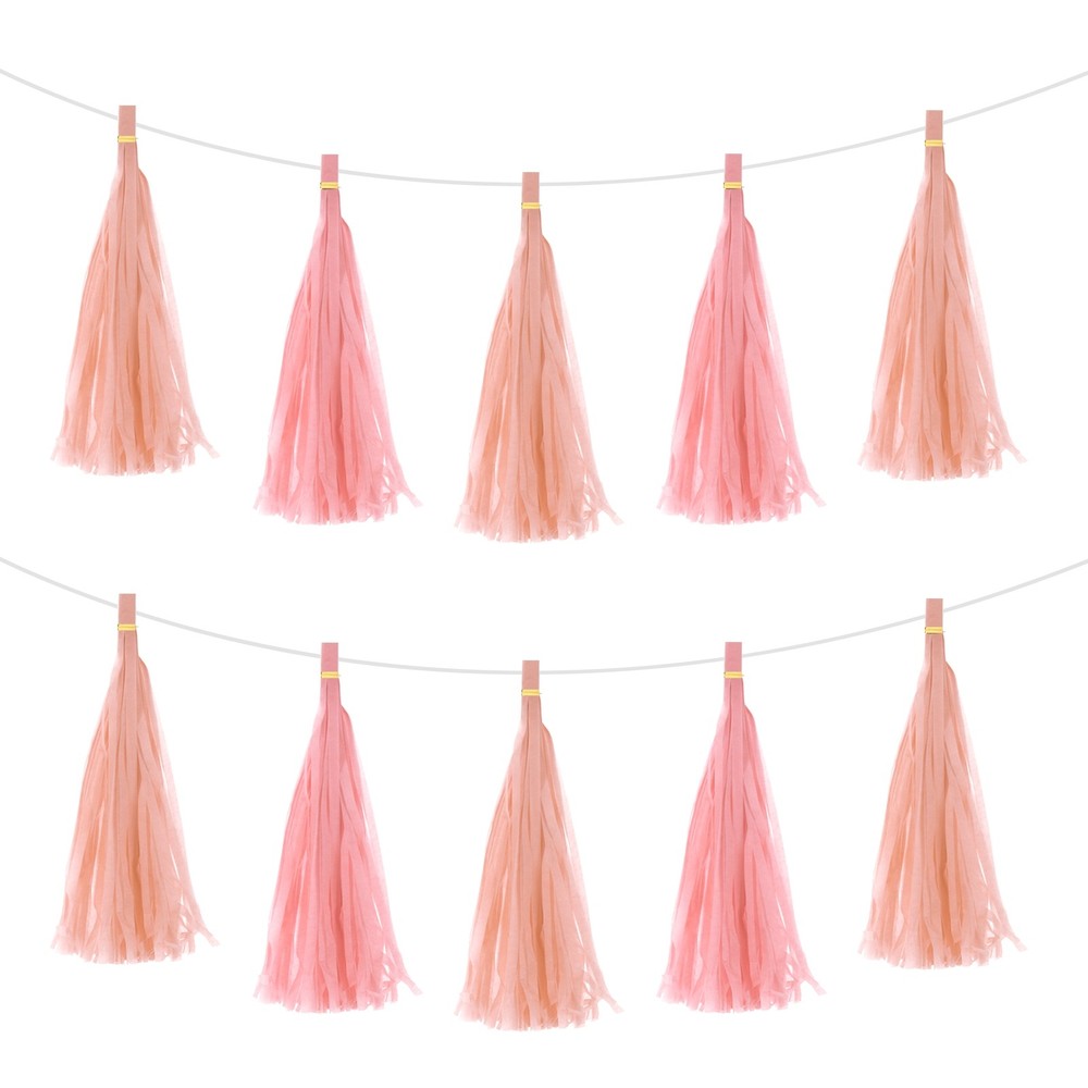 20 x Light Pink Peach Pink Tassel Garland Banner with Rope