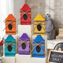 6 Pcs Back to School Wooden Table Decor Rustic Crayon Wood Block Sign Vintage…