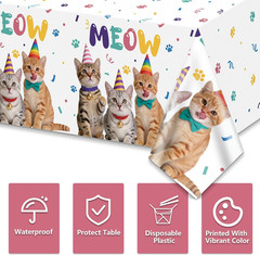 4 Pack Cat Party Tablecloths, Cat Birthday Party Decorations | 51 X 86 Inch