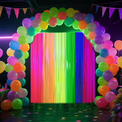 4 Packs Glow in the Dark Foil Fringe Curtain, Macaron Rainbow Blacklight Reactiv