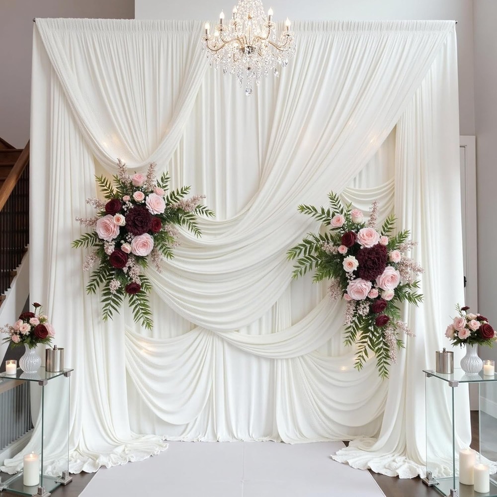 10ft×15ft Ivory Backdrop Curtain for Wedding Parties, 2 Panels Wrinkle 15 FT