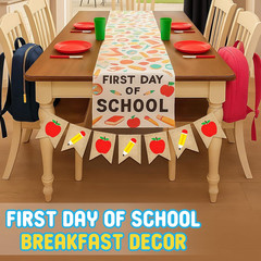 Back to School Decorations, Pre-Strung Burlap Pencil Apple Garland Banner, Class