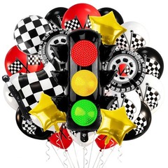 Race Car Balloons with Traffic Light Tire Checkered Flag Star Foil Balloons
