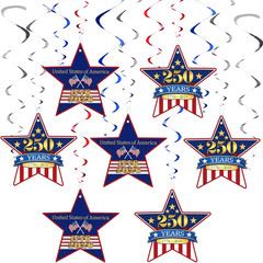 250Th Anniversary USA Hanging Swirls Decorations 18 Pcs Red White Blue 250 Years