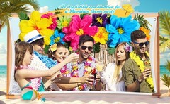 22 Pcs Hawaiian Beach Backdrop with Hawaii Paper Flowers Decorations Set 71 x 43