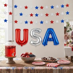 USA Independence Day Banner Garland – Red White & Blue 18 Inch Foil Letter