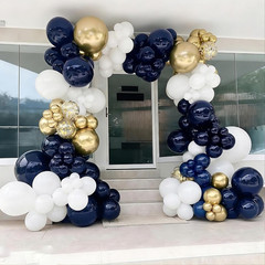 50 Pack Navy Blue Gold Confetti Balloons Pearl White & Metallic Chrome 12 Inch