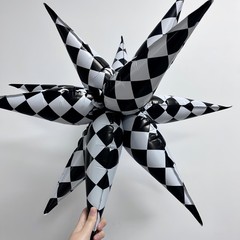 3 * 12 Pcs Black White Checkered Explosion Pointed Star Foil Balloons/Tallade…