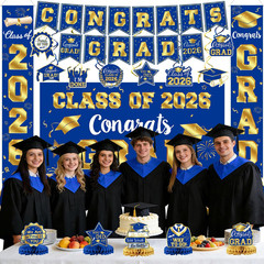 2026 Graduation Decorations, Blue and Gold Graduation Decorations Set, Congrats