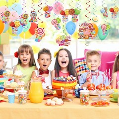 Candyland Hanging Swirls Decor Lollipop Candy Ceiling Streamers Ornament 50 PCS