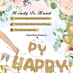 Pre Strung Happy Engagement Banner Glitter Engagement Party Decorations for C…