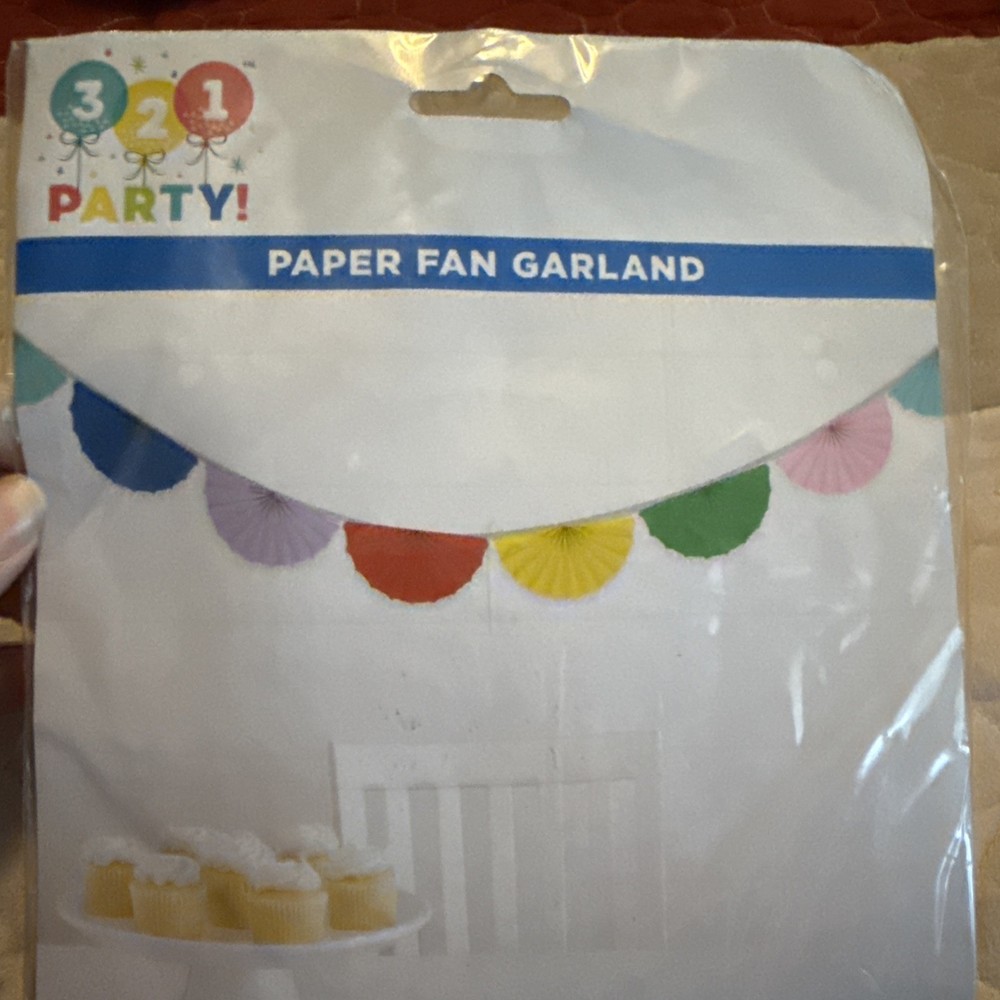 321 Party! Paper Fan Garland – 8ft Multicolor Hanging Decoration B1