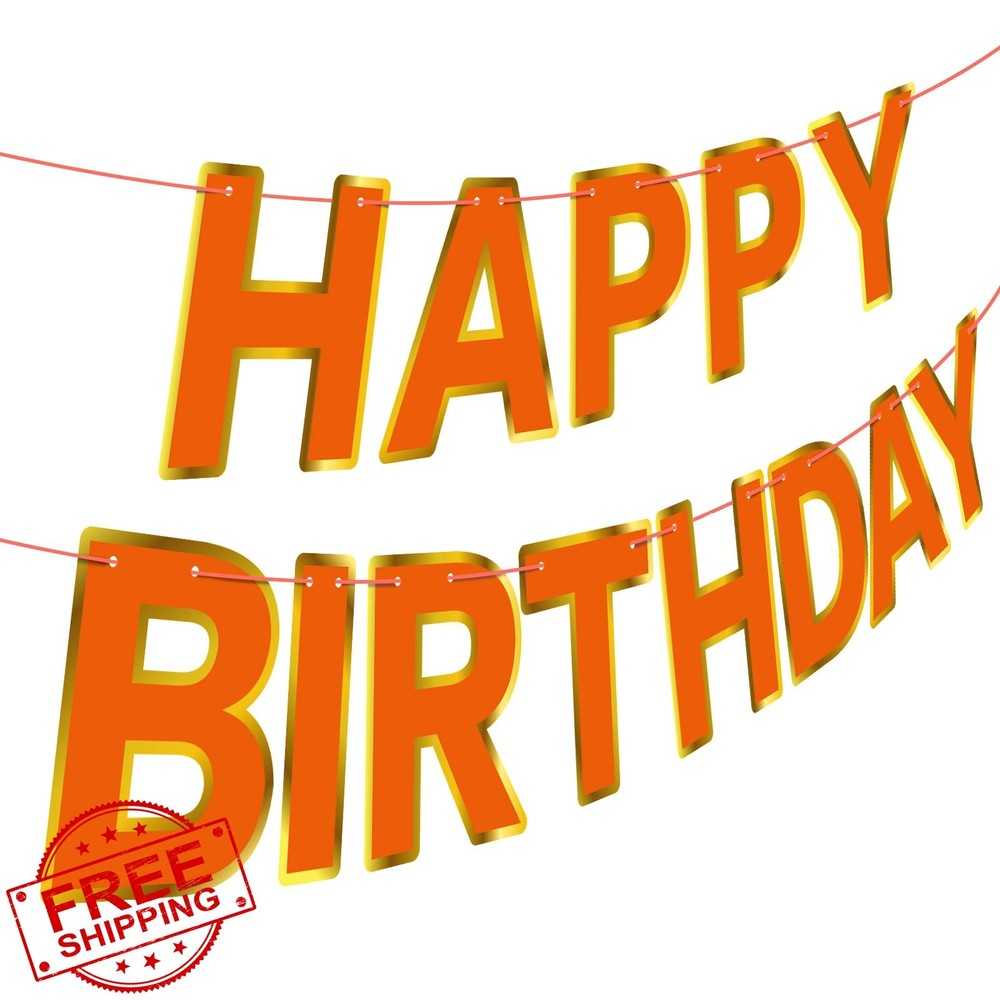 Hxezoc Orange Happy Birthday Banner