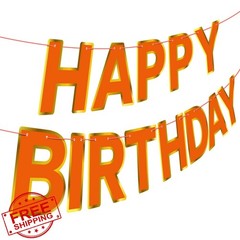 Hxezoc Orange Happy Birthday Banner