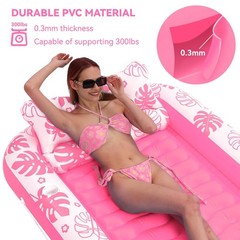 Inflatable Tanning Pool Lounger Float with Cervical Pillow – Floats Adult for