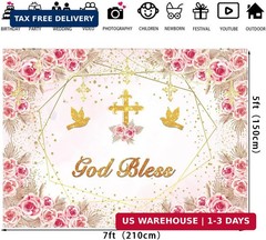 God Bless Backdrop for Girls First Holy Communion Baptism Backdrop Pink Flower G