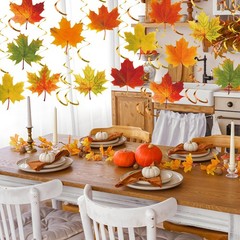 Fall Leaves Hanging Swirls Maple Streamer Autumn Thanksgiving Decor 36 PCS