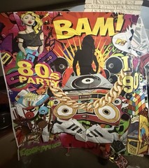 80s Theme Birthday Party Decorations Set w/ Backdrop Banner & Props Multicolor