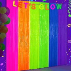 Glow in The Dark Tinsel Curtains 2 Pack – 3.3×6.6ft UV Reactive ‌Fluorescent …