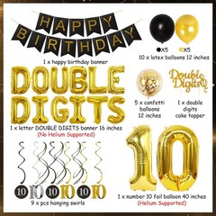 Double Digits 10th Birthday Decorations Black and Gold for Boys Girls, Double…