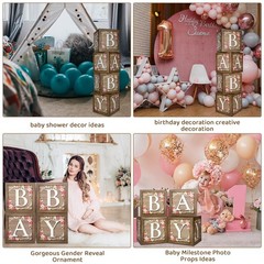Rustic Floral Brown Baby Boxes Letters Bear Blocks Gender Reveal Props