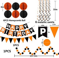 Fecedy Happy Birthday Banner Paper Triangle Flag Bunting Circle Black Orange