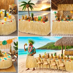 2 Pack Table Skirt Luau Party Decorations, Flower 53.2″ X 29.5″ Grass Table S…