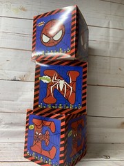 Spider 1st Birthday BoxesDecorations, 3pcs One BABY Spider Super Hero.Red/blue.N