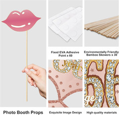 30Pcs 60Th Birthday Photo Booth Props for Women, Pink Rose Gold Vintage 1966 60