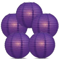 BULK PACK (5) 20″ Royal Purple Round Paper Lantern, Even Ribbing, Chinese Hangin