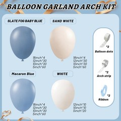 412Pcs Dusty Blue White Sand Balloon Arch Garland Kit,18 12 10 5 Inch Slate F…