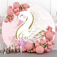 Swan Round Backdrop Golden Glitter Pink Flower Backdrop Stand Cover