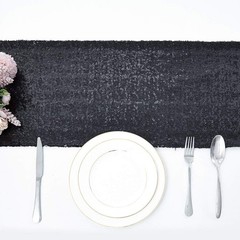 2 Packs 12 x 108 inches Black Sequin Table Runner Glitter for Wedding Birthday