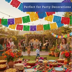 Mexican Party Banners (2 Pack with 10 Plastic Flags per Banner) – Papel Picad…