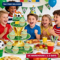 Soccer Birthday Party Decorations 3 Tier Cupcake Stand World Cup Trophy 2026 Foo
