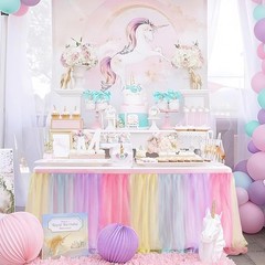 72in Rainbow Tulle Table Skirts Rectangle Tables 6/4ft 2-Layer Pastel Color
